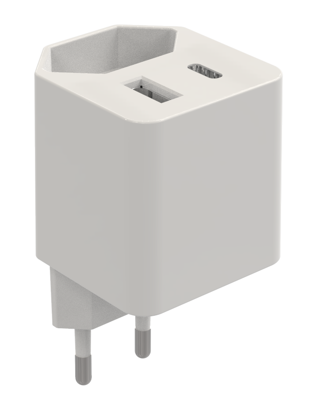 Type C PD + 1 USB wall charger with EU AC socket Type C PD + 1 USB wall charger with EU AC socket