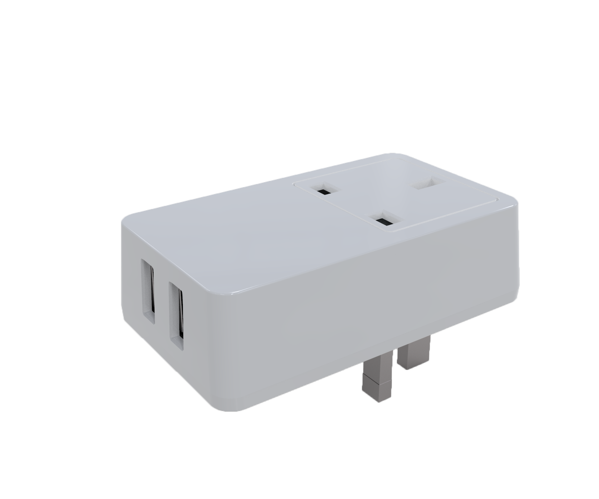 QC3.0 + 2.1A USB charger with UK AC socket QC3.0 + 2.1A USB charger with UK AC socket